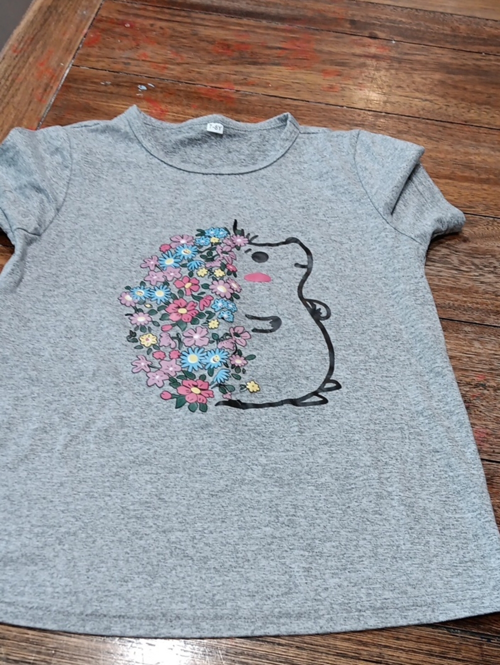 Girls' Gray Floral Hedgehog Graphic Tee